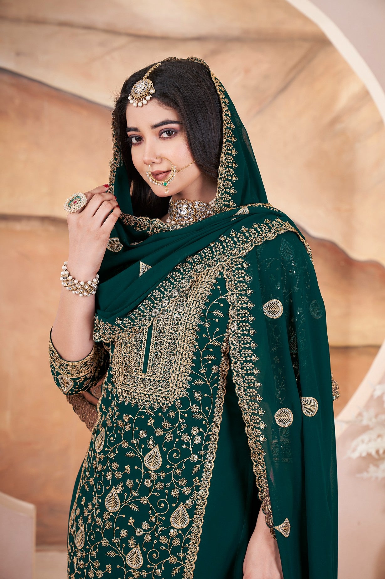 Green color georgette salwar suit with dupatta price