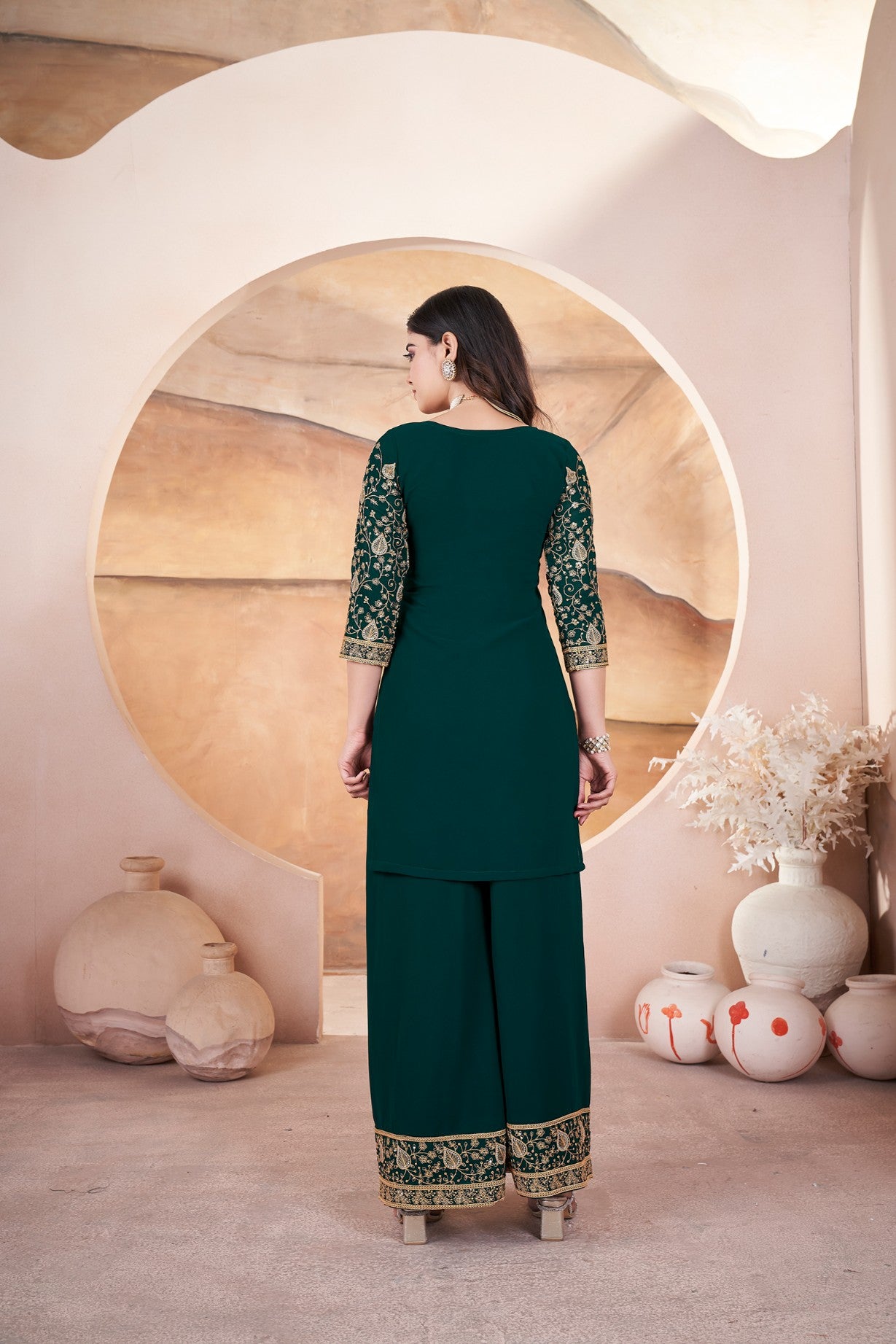 Green color georgette salwar suit with dupatta online
