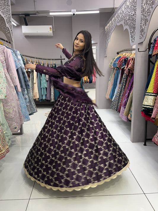 Wine color jimmy choo lehenga choli online shopping