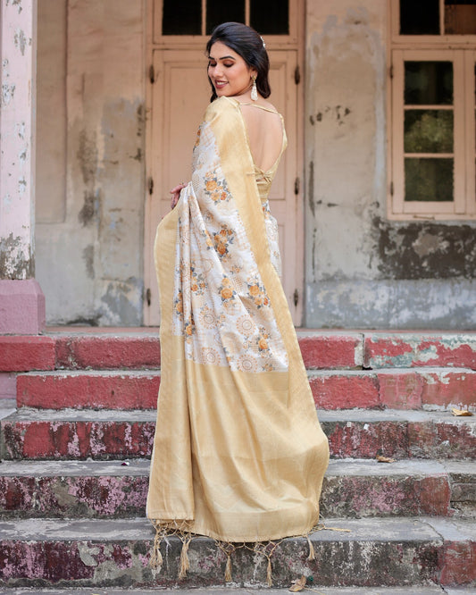Ivory color banarasi silk saree for wedding