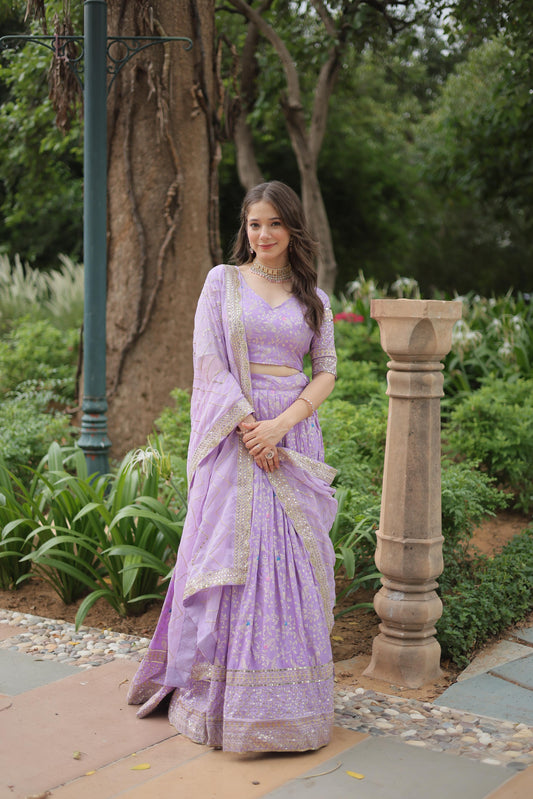Lavender color viscose jacquard lehenga choli for women online