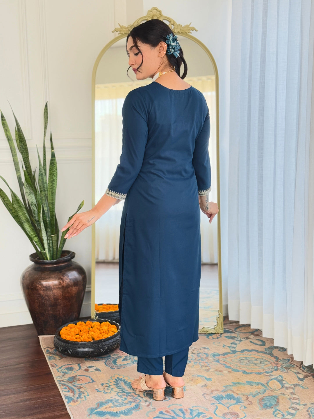 Teal blue color rayon salwar suit for women