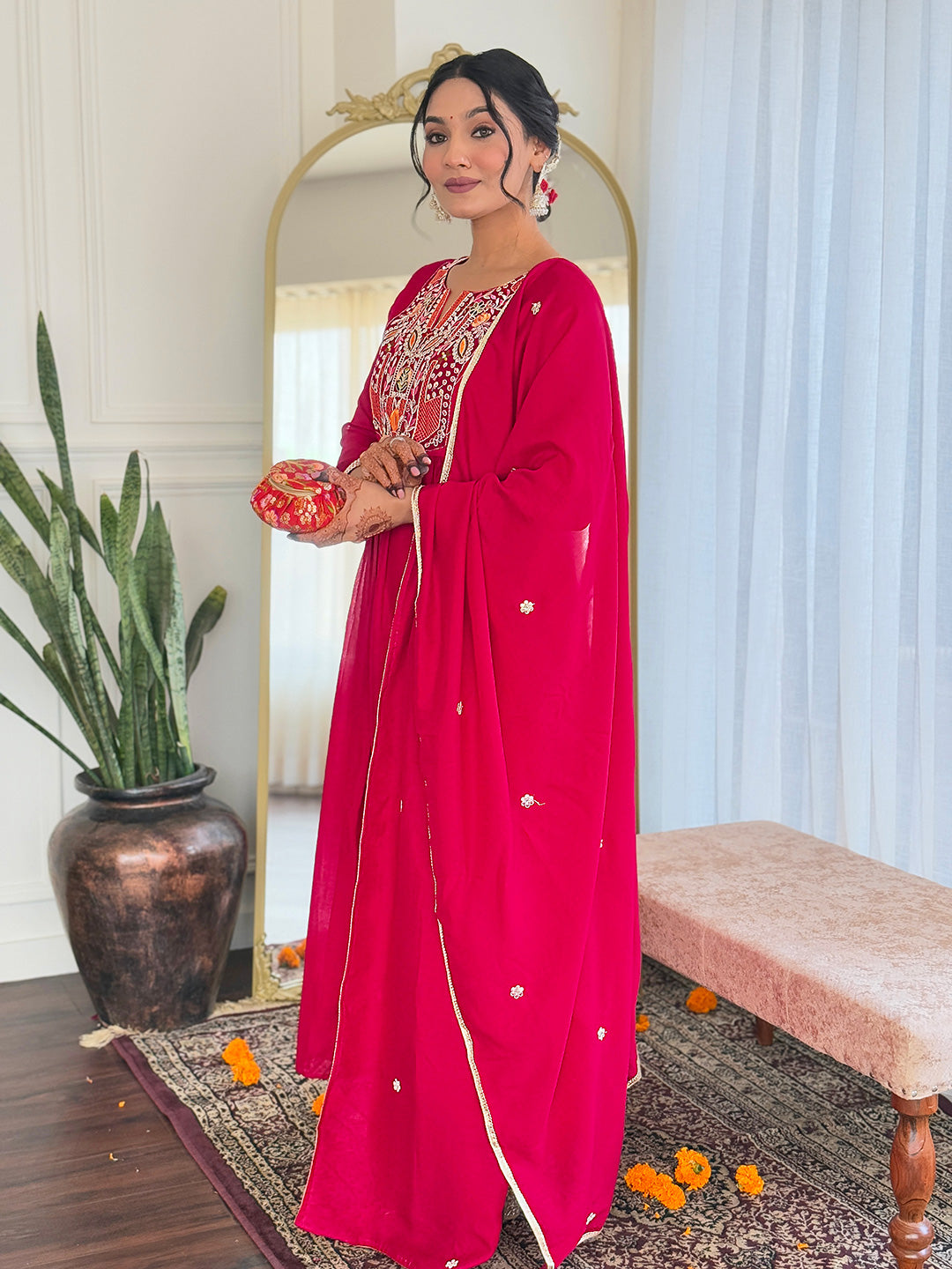 Red color viscose salwar suit for wedding
