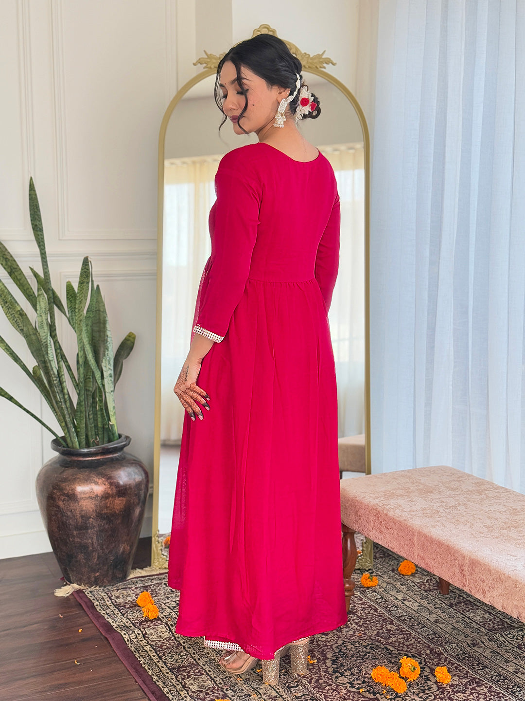 Red color viscose salwar suit with dupatta