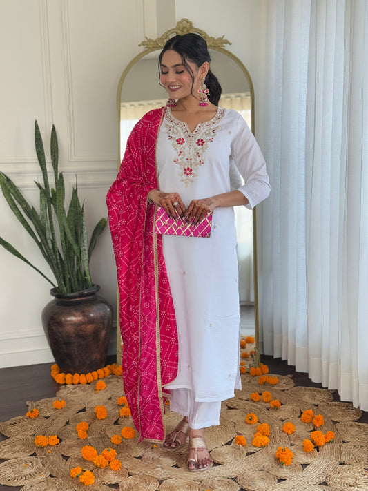 White color viscose salwar suit with dupatta
