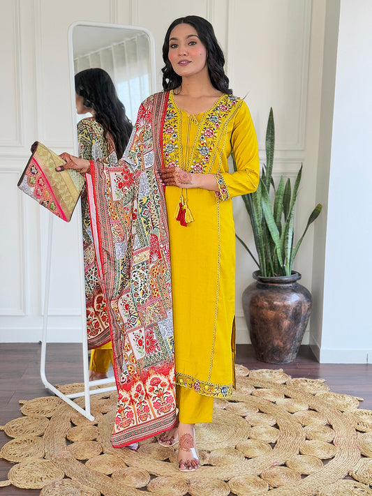 Mustard color viscose salwar suit for women