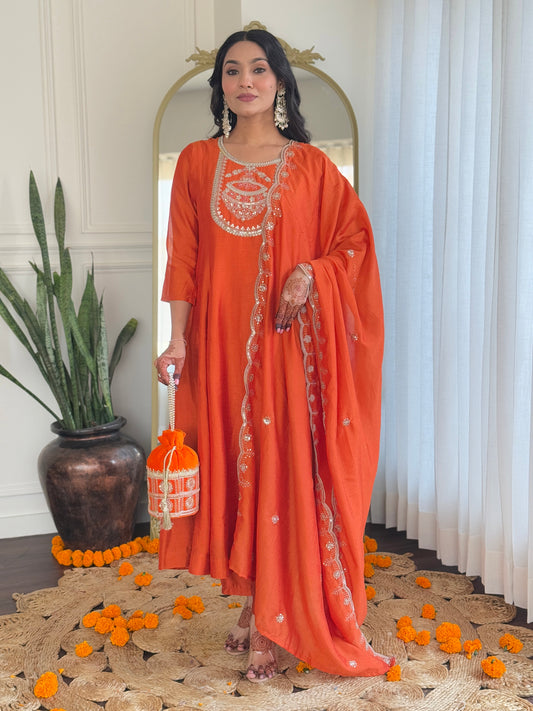 Orange color viscose salwar suit for women with online shopping