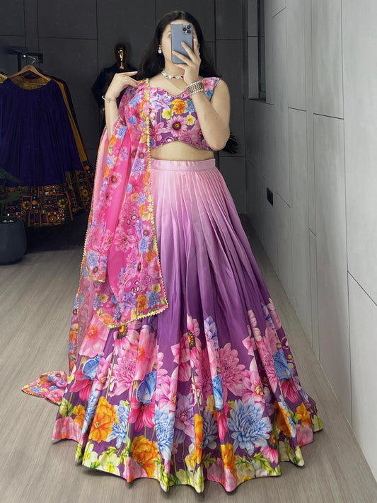 Purple chinon lehenga choli with blouse