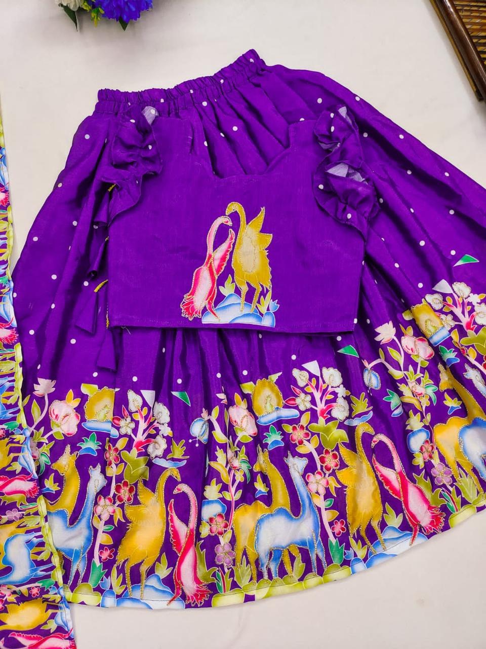 Purple color chinon silk Lehenga for Girls