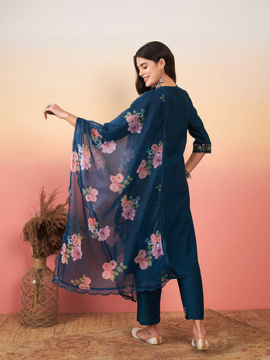 Blue color viscose chanderi salwar suit for women