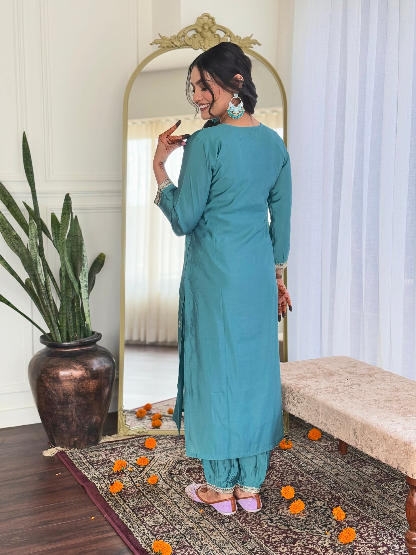Wonderful Sky Blue Color Viscose Chanderi Salwar Suit For Special Occasion