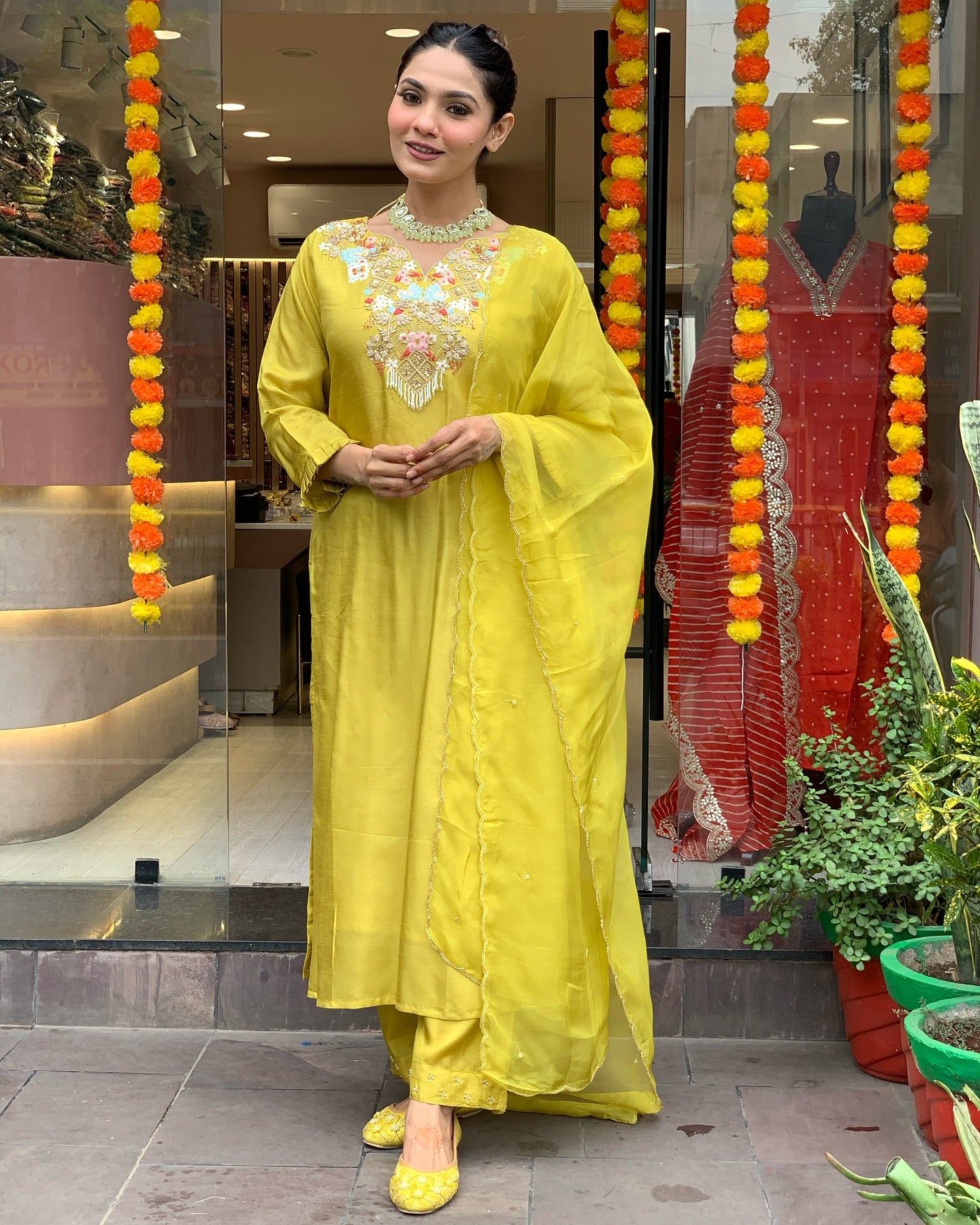 Lemon color chanderi silk salwar suit price