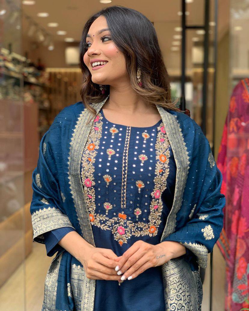 Teal blue color viscose rayon salwar suit online shopping