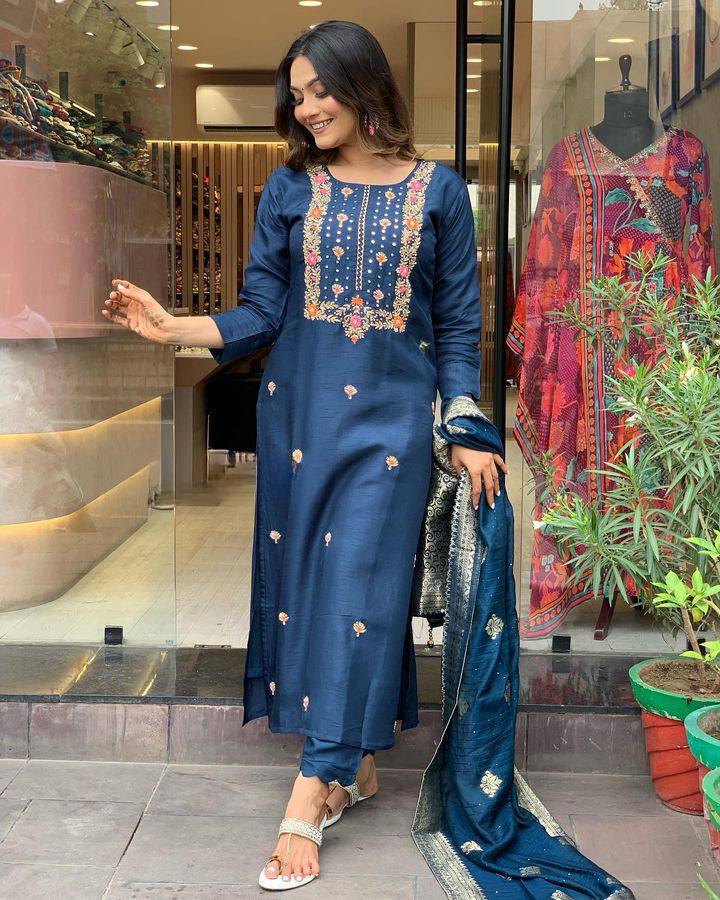 Teal blue color viscose rayon salwar suit for party