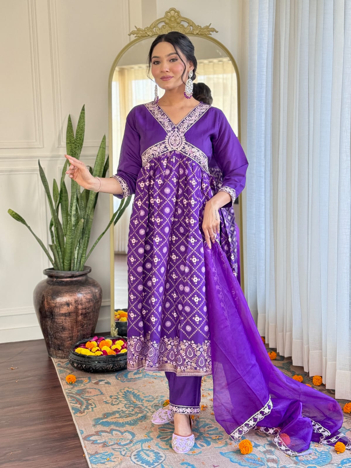 Purple color chanderi silk salwar suit for women