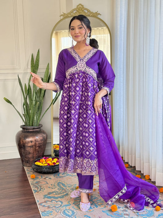 Purple color chanderi silk salwar suit for women