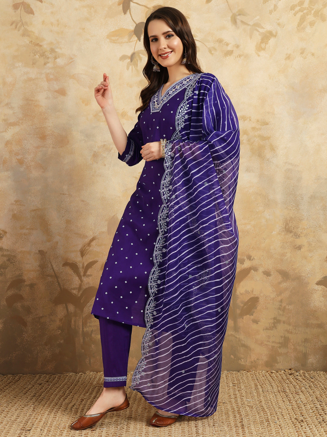 Purple color chanderi silk salwar suit with dupatta
