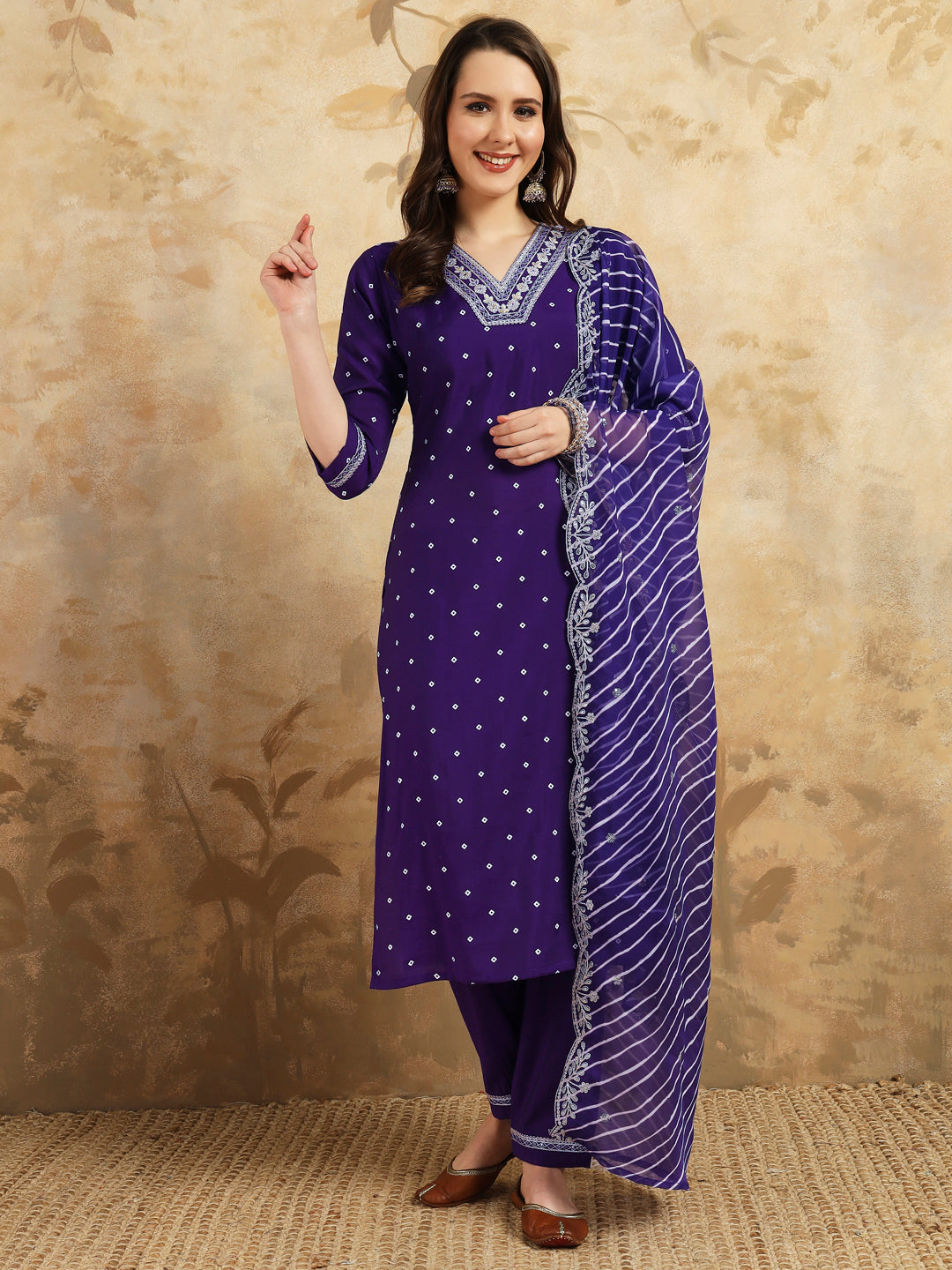 Purple color chanderi silk salwar suit for women