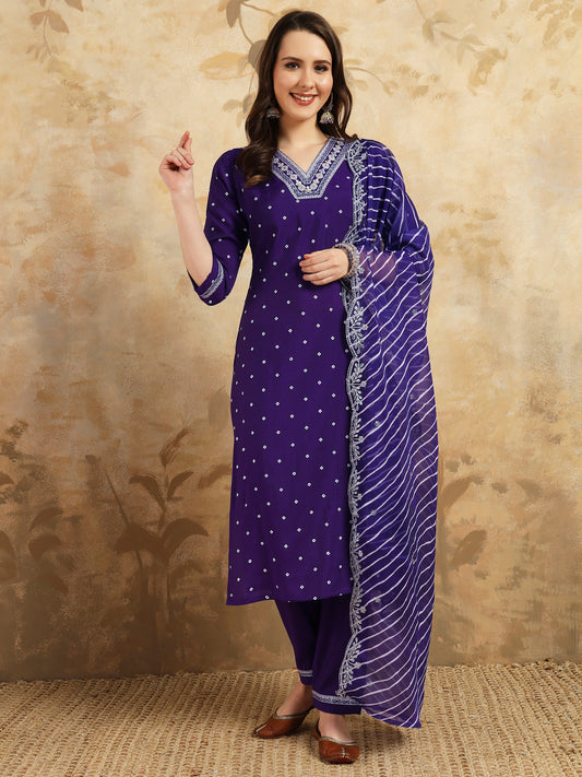 Purple color chanderi silk salwar suit for women