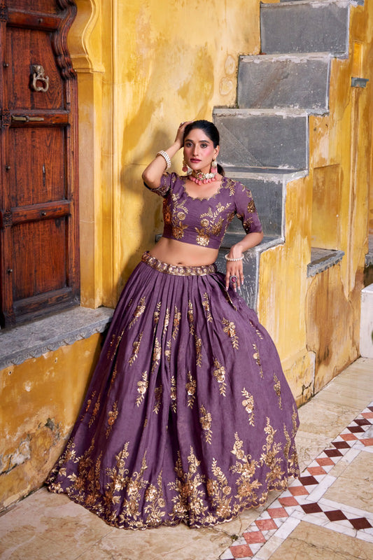 Lavender Sequins Embroidered Crush Chaniya Choli
