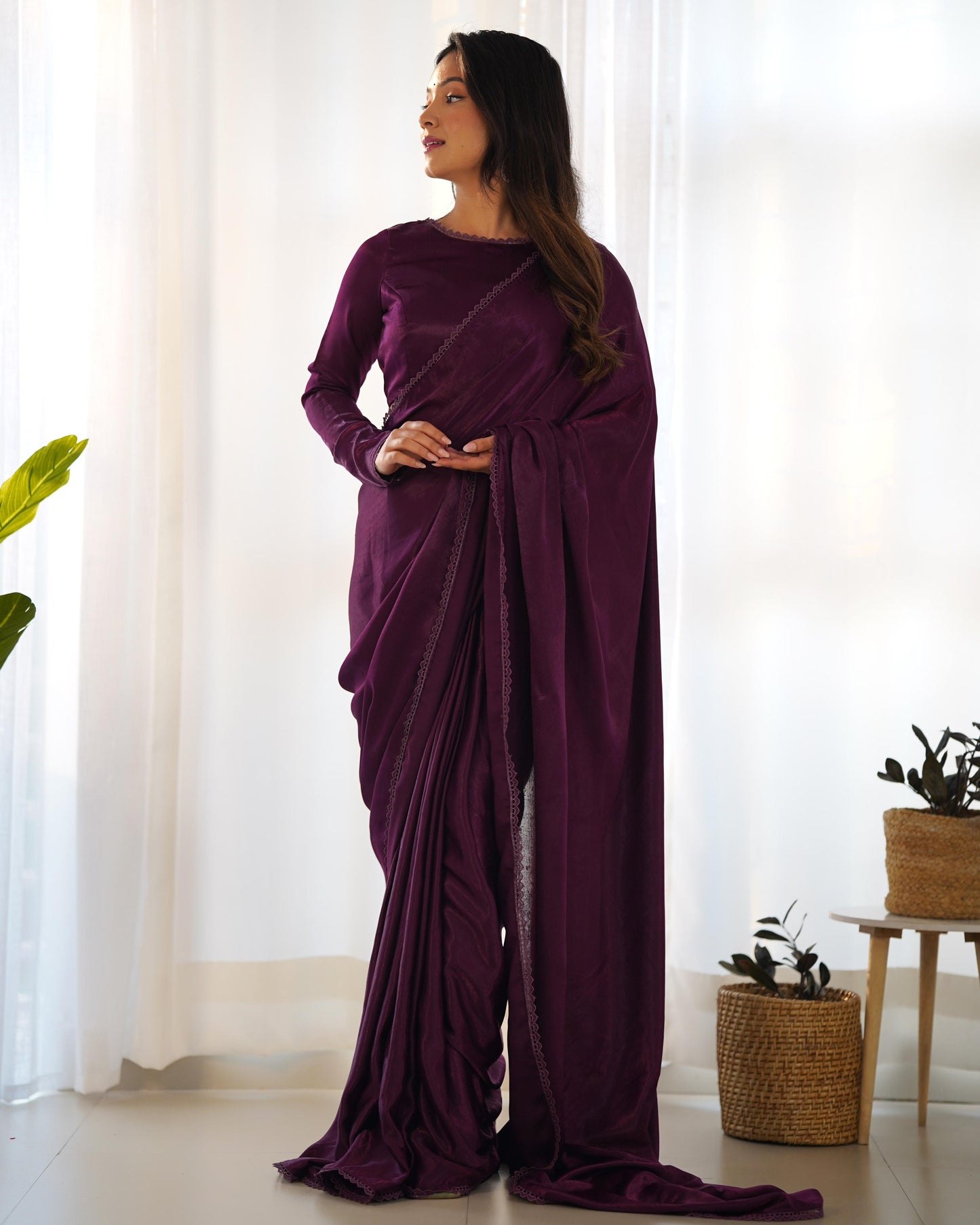 Wine color velvet saree for women with images