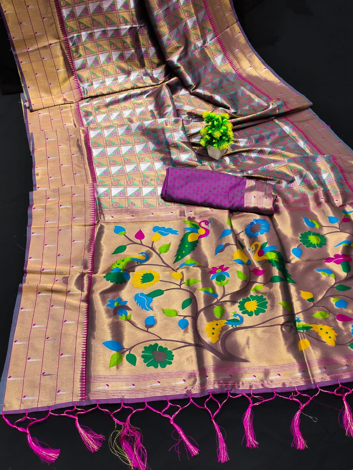 Pink color banarasi silk saree with blouse online shopping