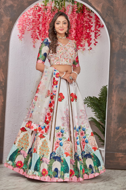 Off White color medonna silk lehenga choli for women