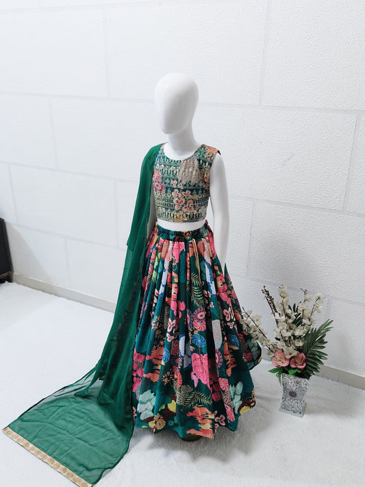 Elegant Multi Color Georgette Printed Lehenga Choli For Girls