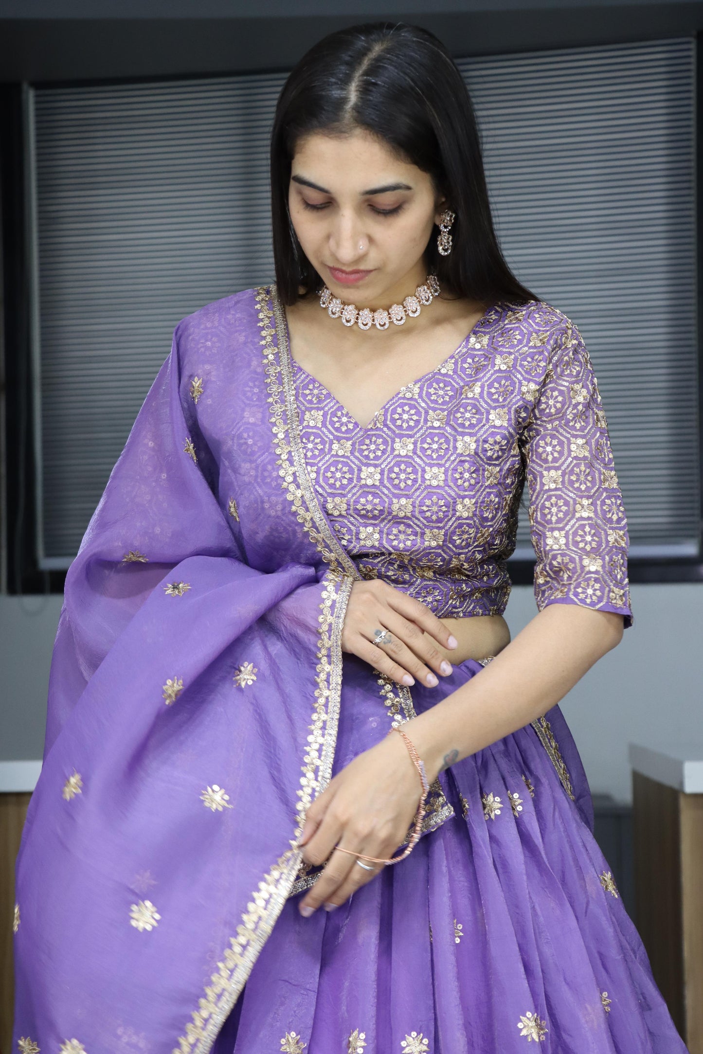 Lavender color georgette sharara suit for wedding