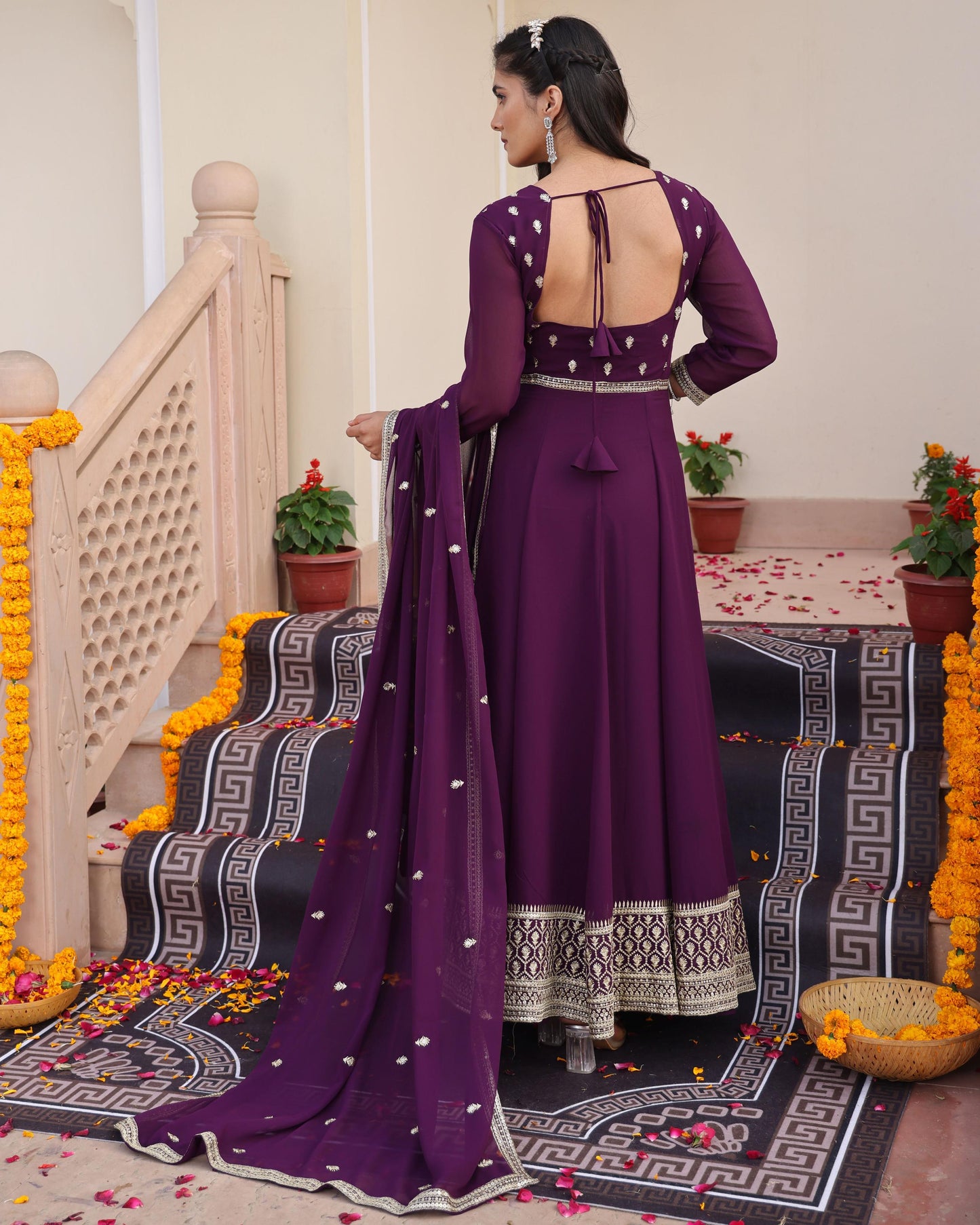 Purple color georgette gown with dupatta price