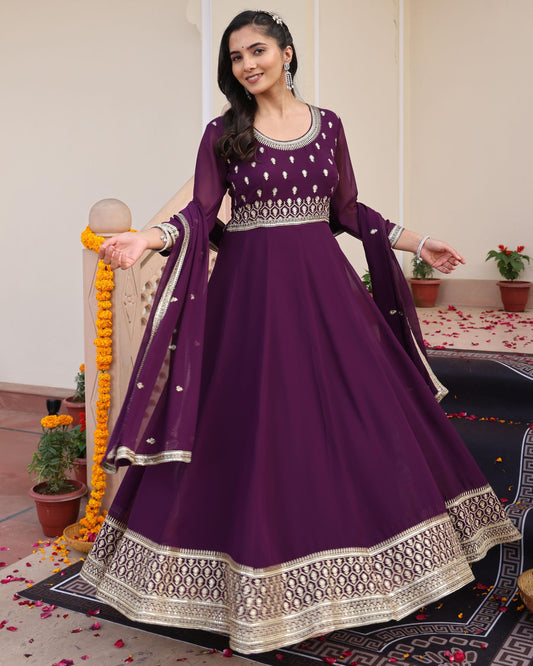 Purple color georgette gown for wedding