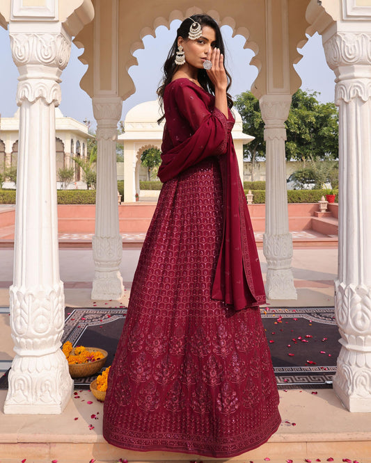 Maroon color georgette salwar suit for wedding