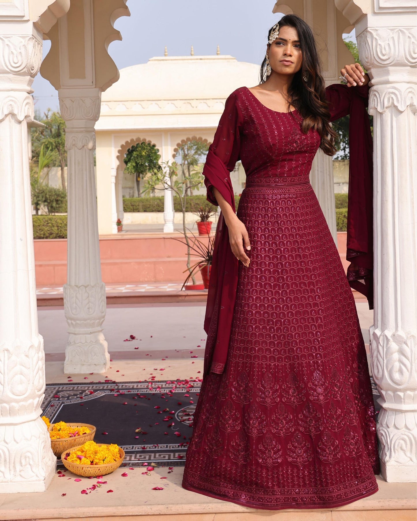 Maroon color georgette salwar suit with dupatta online shopping