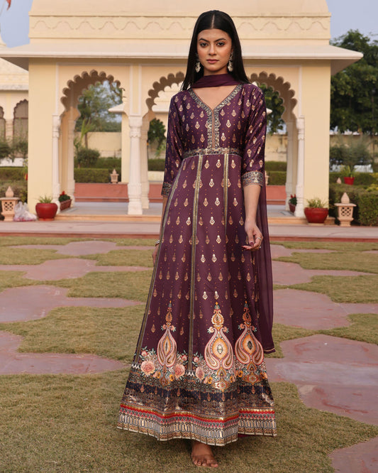 Purple color satin silk salwar kameez for women