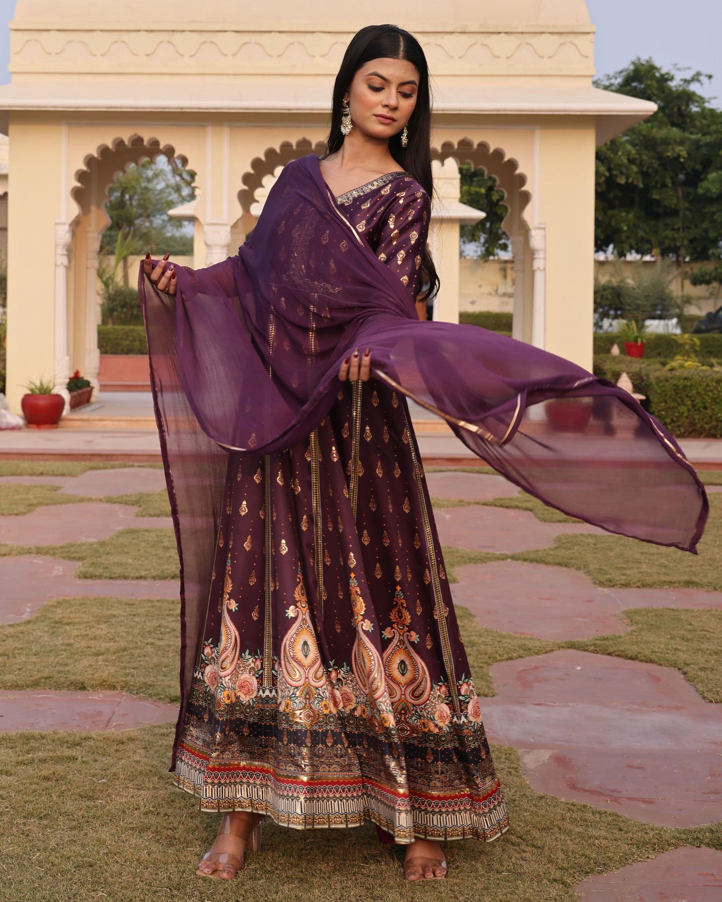 Purple color satin silk salwar kameez for wedding