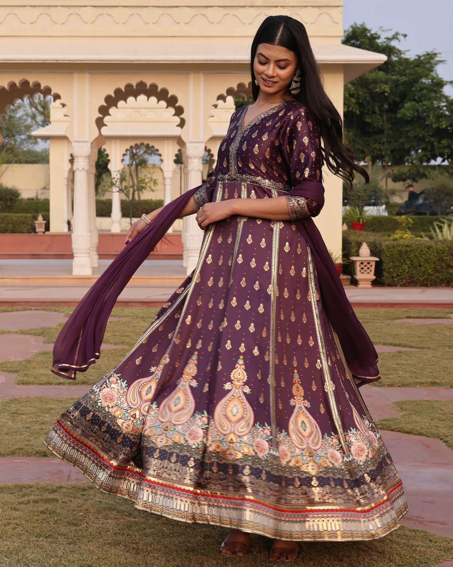 Purple color satin silk salwar kameez with dupatta