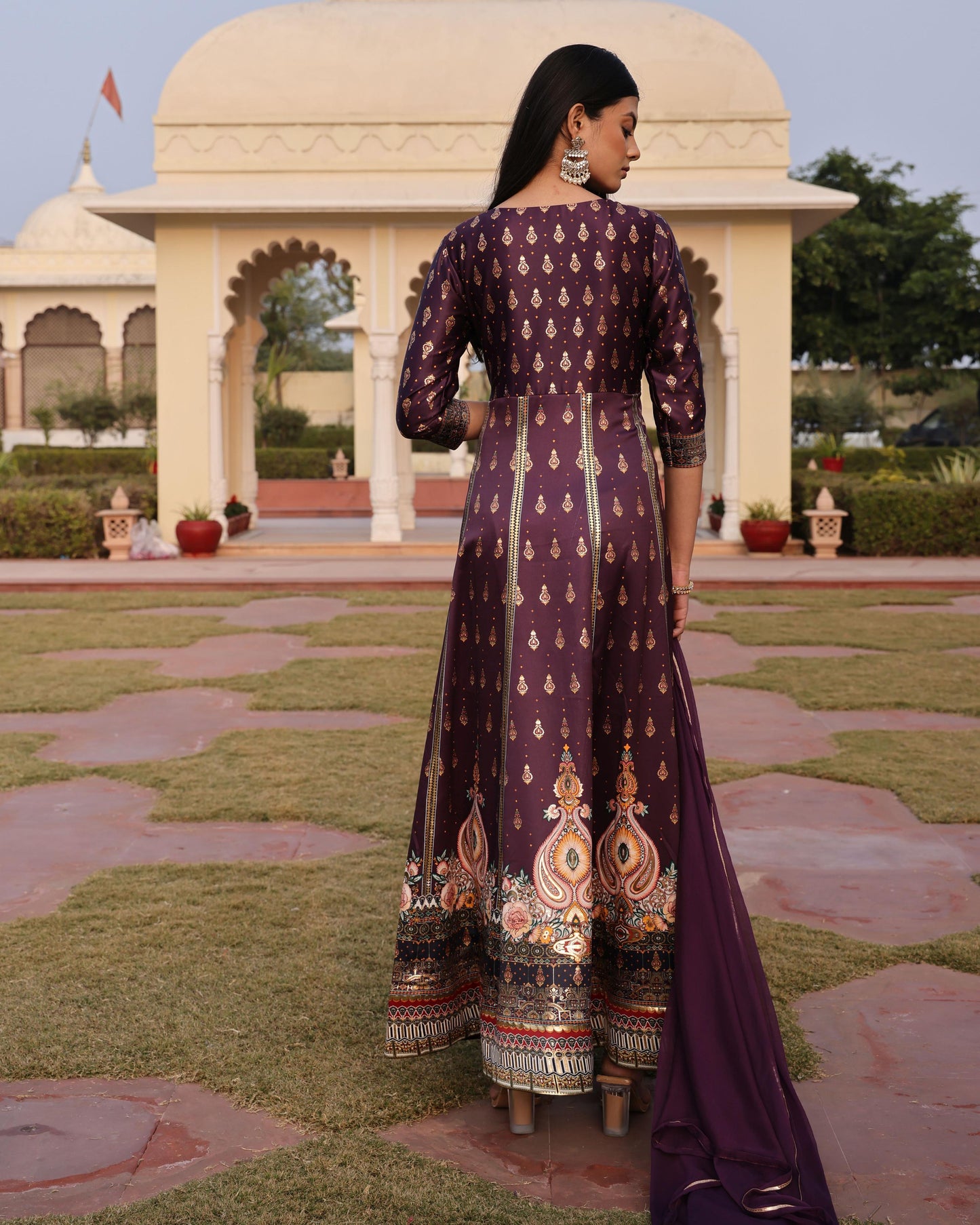 Purple color satin silk salwar kameez with dupatta online