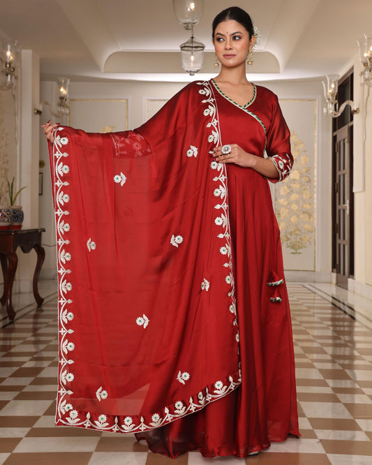 Maroon color rangoli silk salwar kameez for women