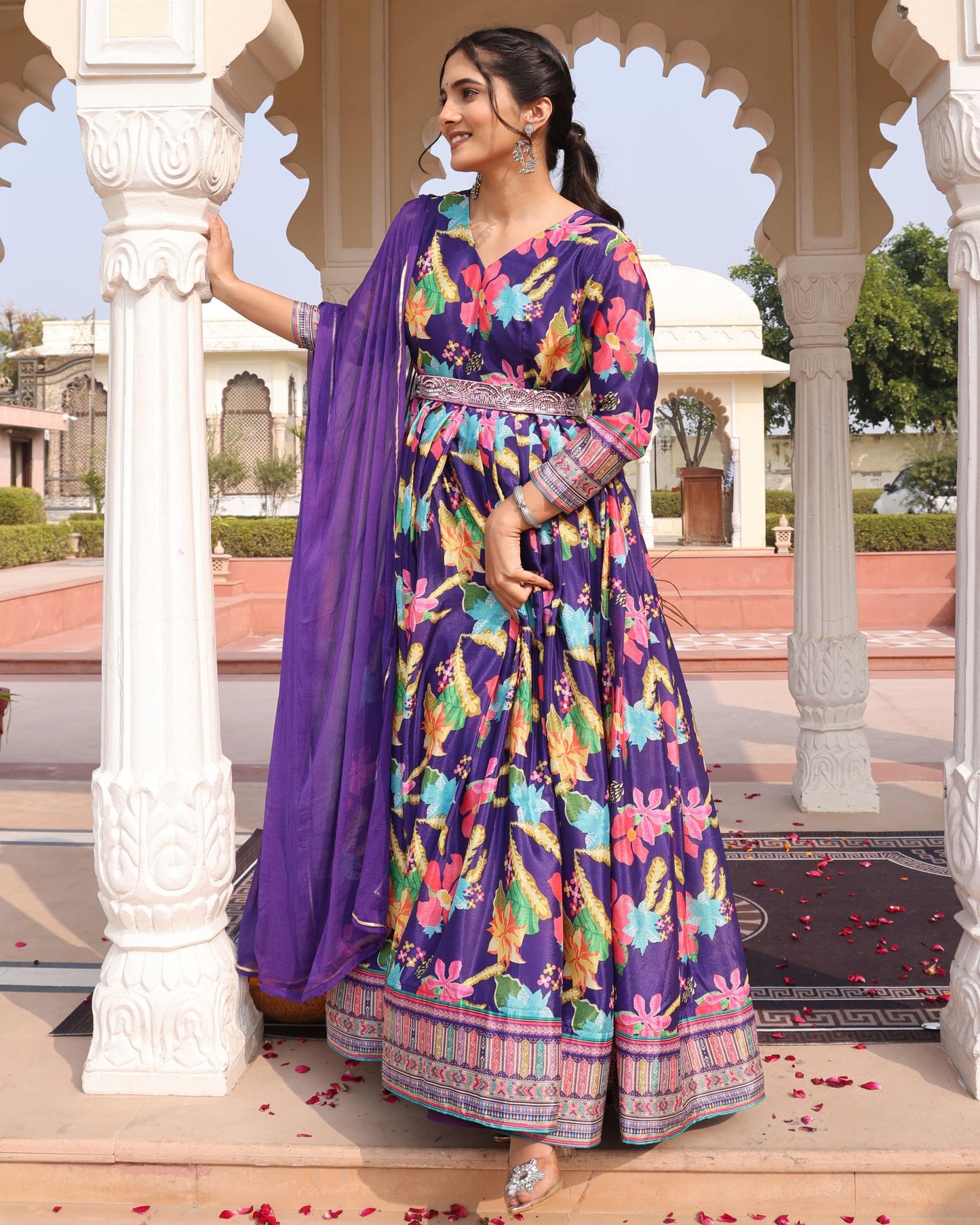 Purple color chinon salwar suit with dupatta price