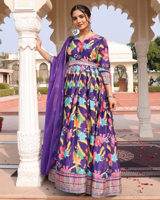 Purple color chinon salwar suit for wedding