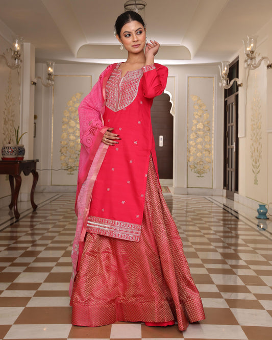 Pink color rangoli silk salwar suit for party