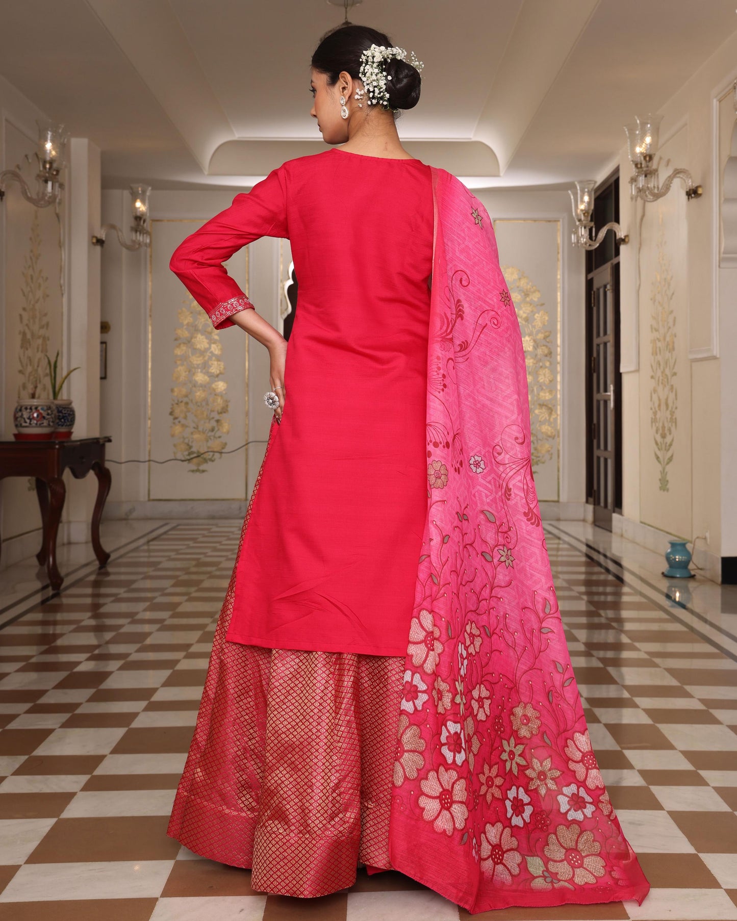 Pink color rangoli silk salwar suit with dupatta online