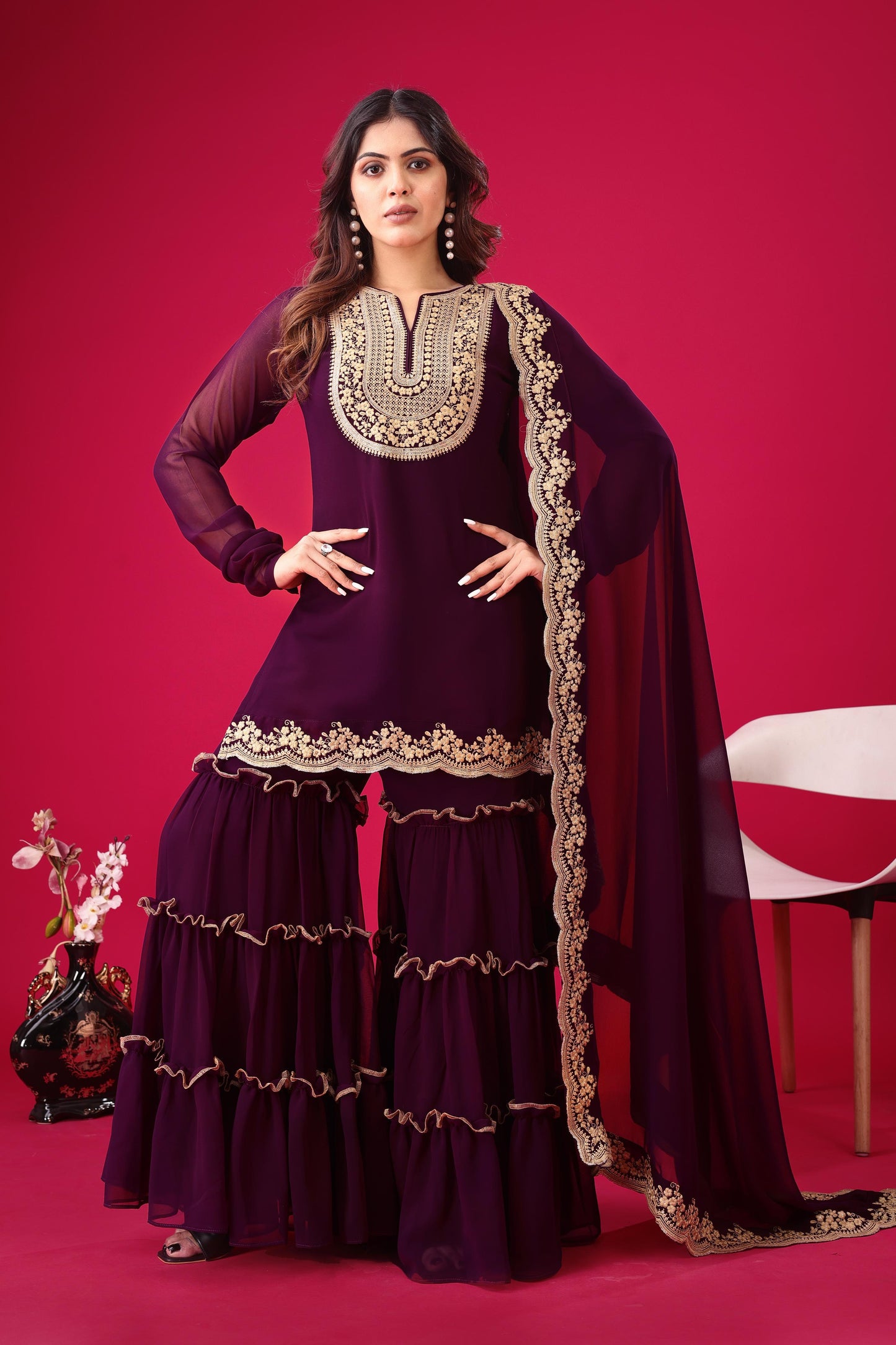 Wine color georgette salwar suit dupatta price