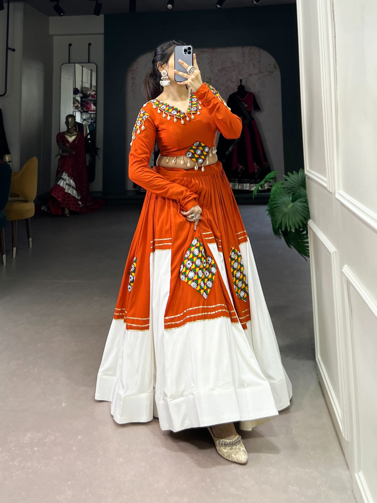 Navratri wear orange lehenga choli