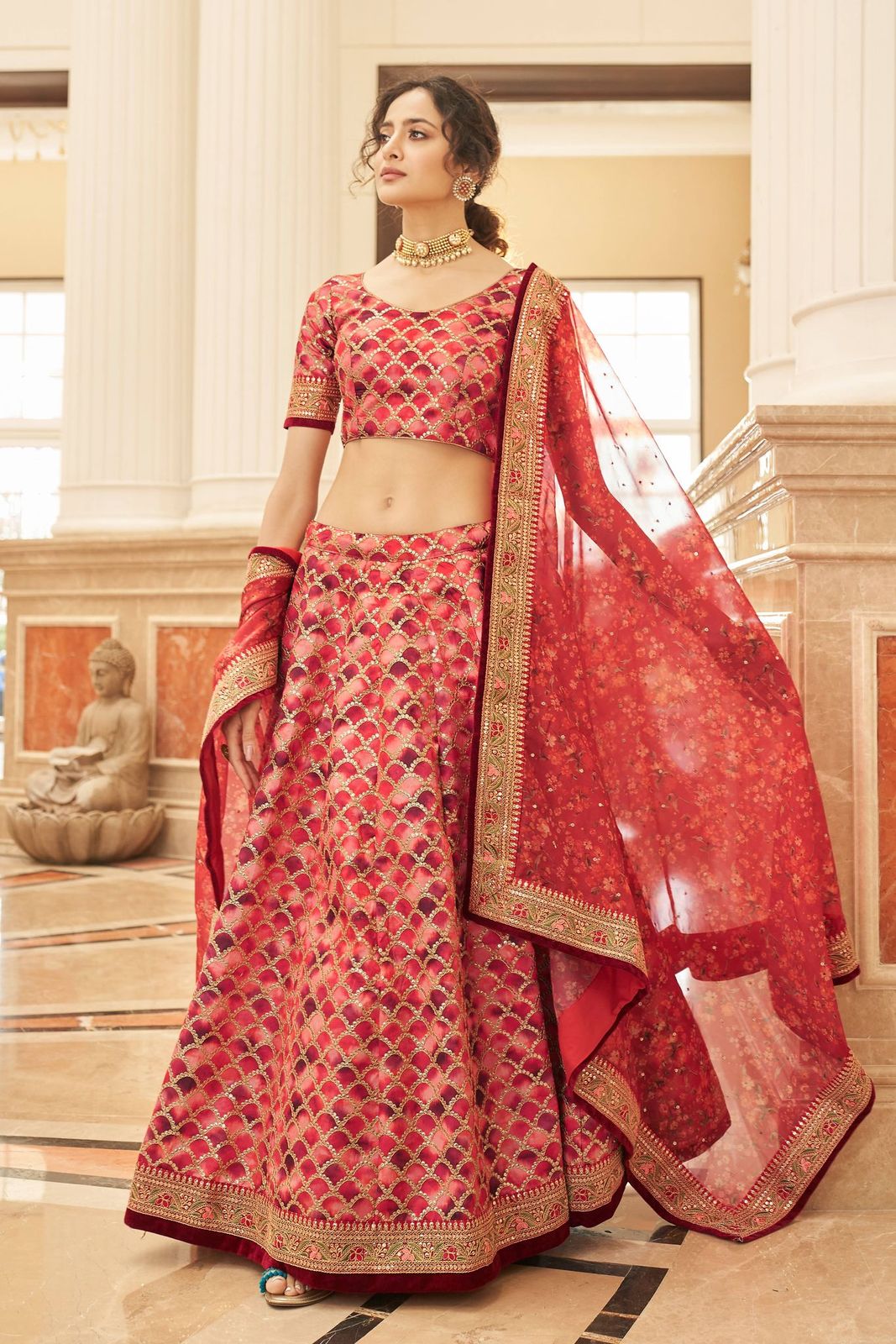 red lehenga party wear