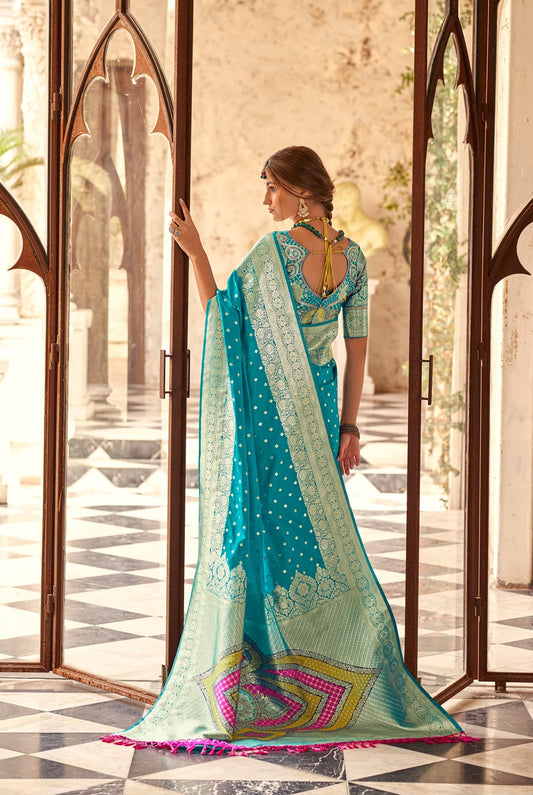 Rama color weaving saree for women