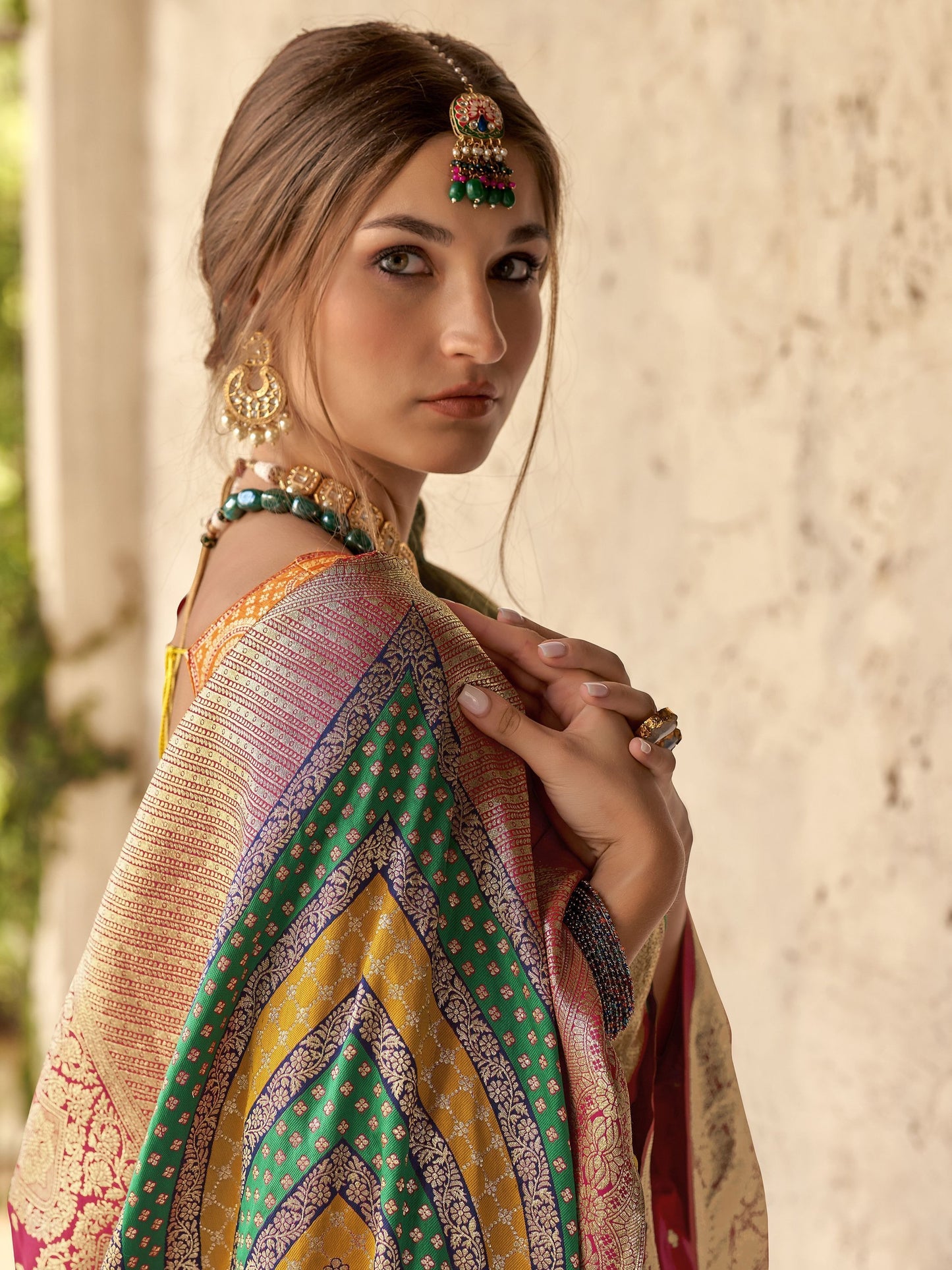 Rani Pink colour saree with blouse images