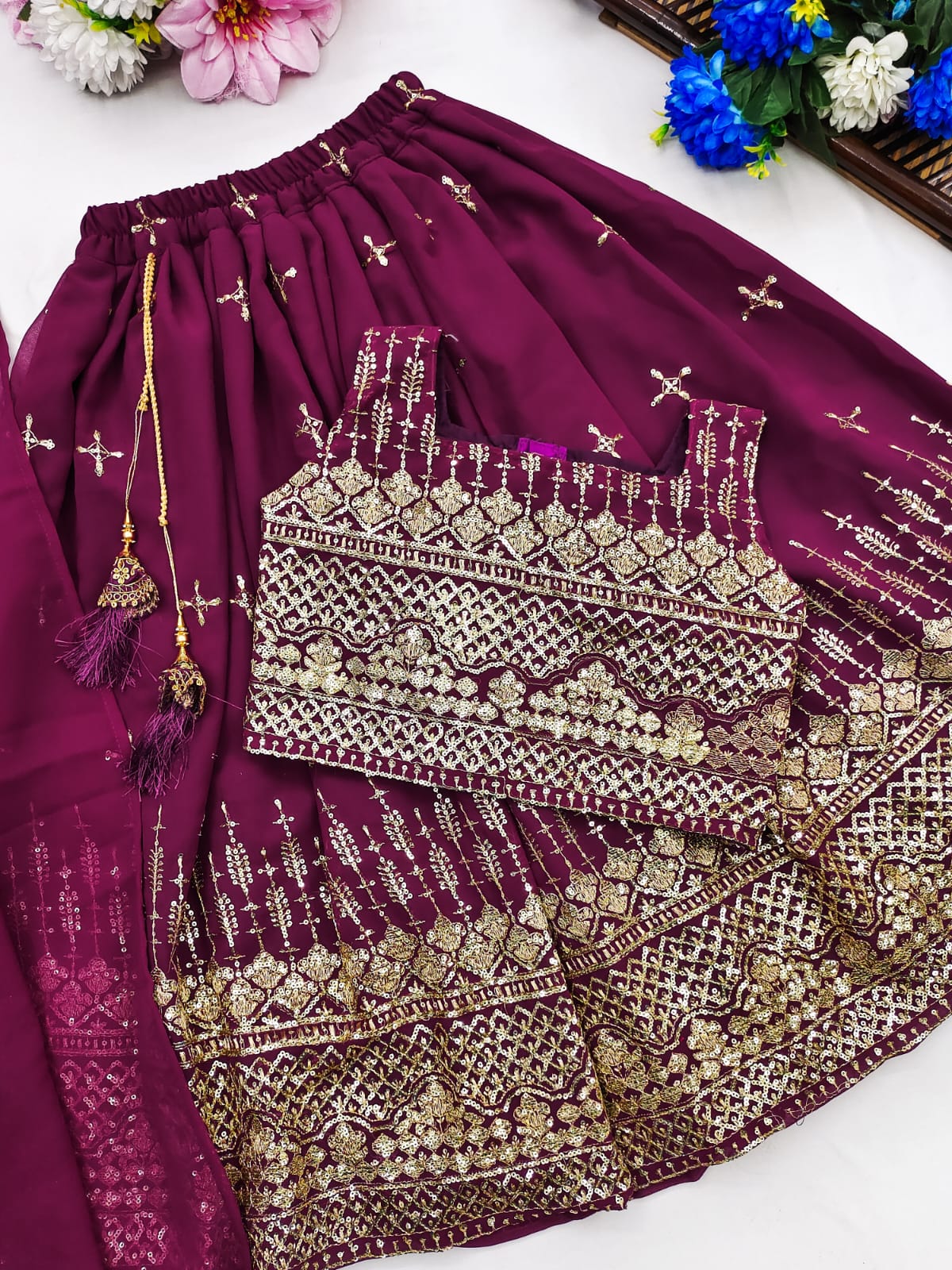 Wine color georgette lehenga choli for small girls images
