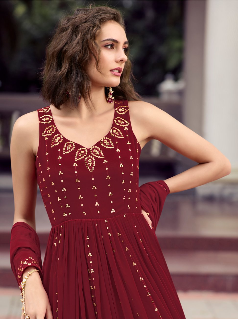Heavy Maroon Stitched Georgette Anarkali Gown for Women