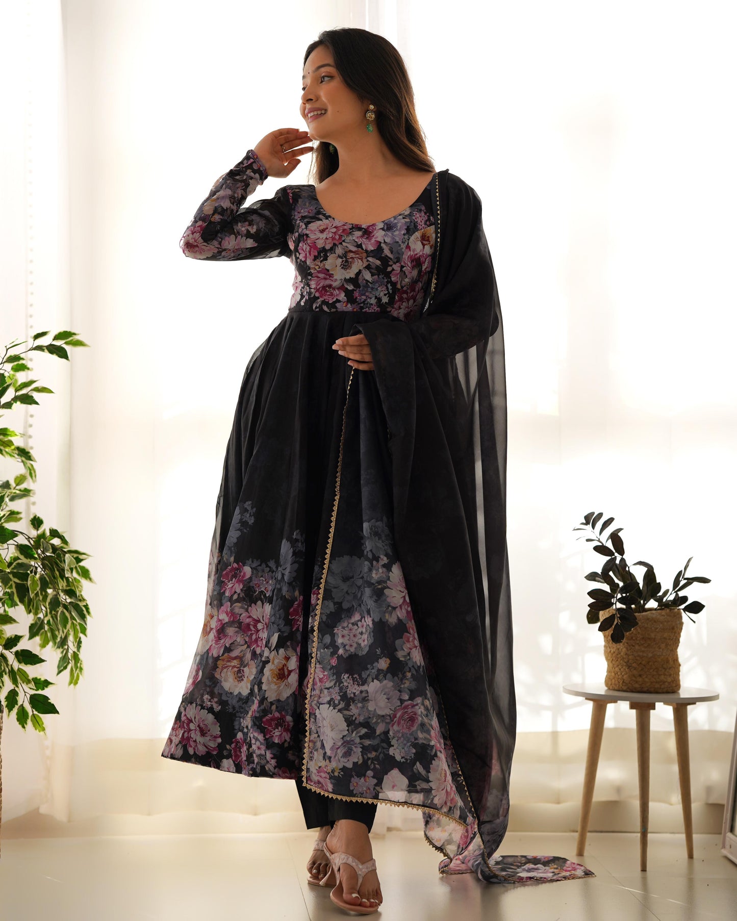 Black color organza silk salwar suit with dupatta online